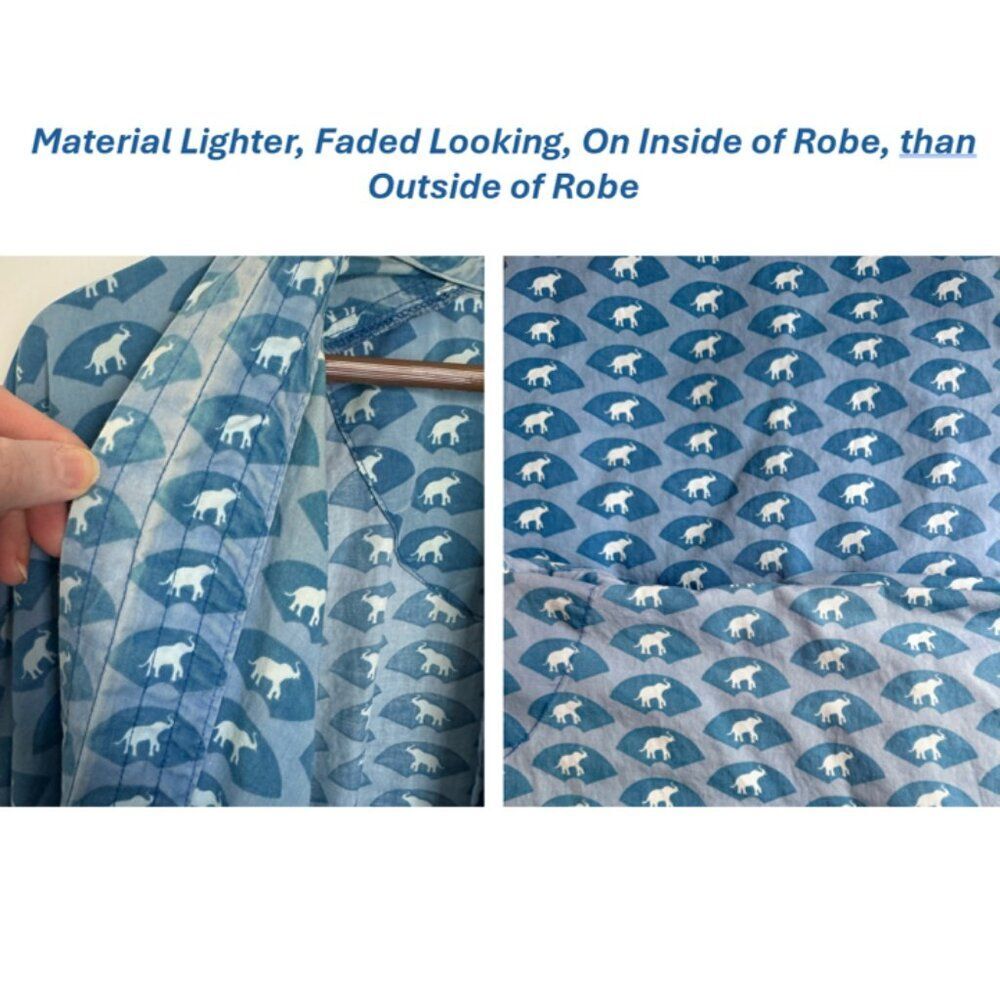 Vintage Mandarin Oriental Bangkok Hotel L Cotton Long Robe Blue with Elephants - Picture 9 of 9